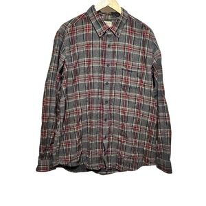 LL Bean Mens Traditional Fit Flannel Shirt L Gray Red‎ Plaid Button Down Utility